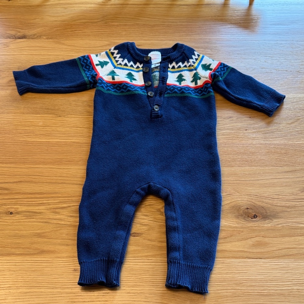 Hanna Andersson Navy Blue Holiday sweater romper